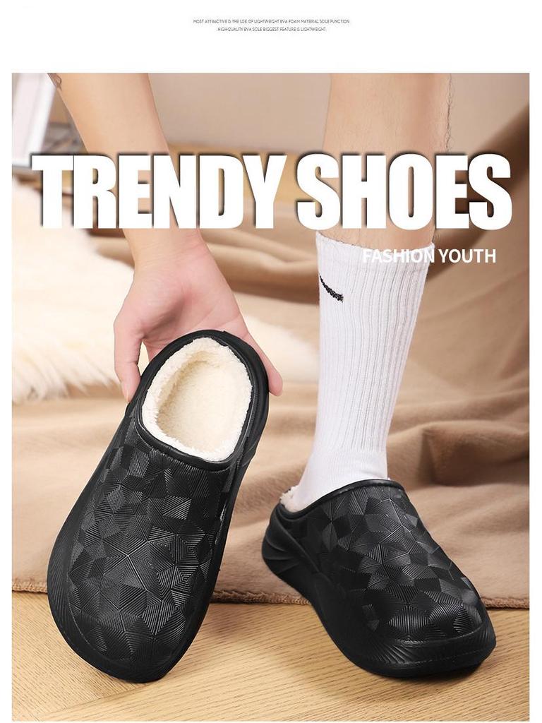 Męskie czarne bawełniane kapcie z aksamitu na obcasie, pogrubione dla ciepła, wodoodporne do noszenia na zewnątrz zimą. Odpowiedni dla nastolatków.
