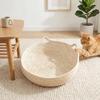 Cat Bed Basket Cotton Rope Pet Bed with Cat Ear Design Handwoven Sleeping Basket for Cats Puppies Rabbits Small Pets