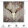 Vintage-inspired deer skull shower curtain with floral pattern perfect for rustic bathroom decor
