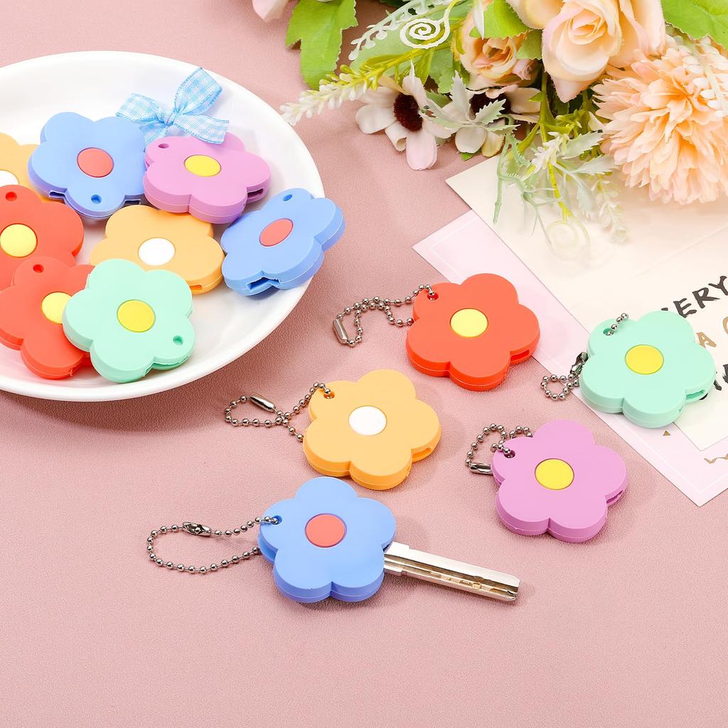 PATIKIL Keycap 30pcs Flower Keys Ring Coding Tag Identifier PVC Case Shell Protector for 5 Assorted Colors Covers, Office, Home, Apartment,
