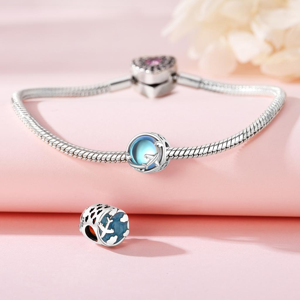 Authentic Original Copper Metal Charm Bead Components Luxury Blue Clouds Airplane Bead Components Compatible With Bracelet High Quality Fine Jewelry