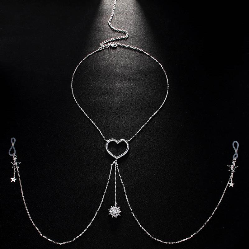 

Сексуальное полое металлическое сердце цепочка для сосков грудь украшения для женщин звезда кисточка сосок бюстгальтер цепочка без пирсинга аксессуары для тела серебряный