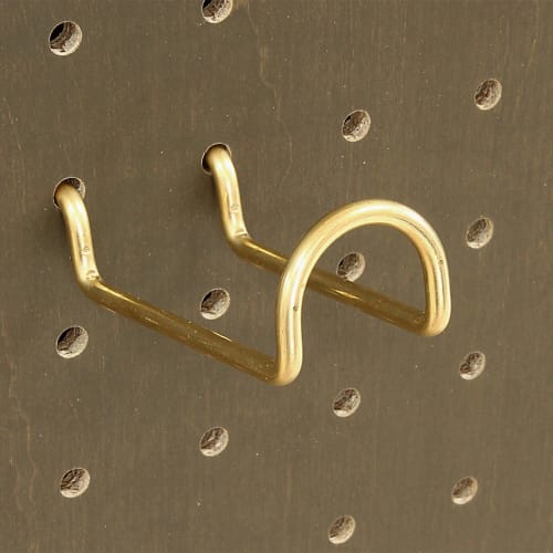 

Waki Sangyo Brass Double Hooks, for Perforated Boards, Wall Storage, Shelves, Display, and Small Item Hanging, 2-Pack, 50mm, ANB-721