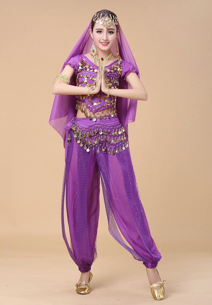 Wemitas Halloween Cosplay Belly Dance Costume Set, Aladdin and Jasmine Costume (Purple)