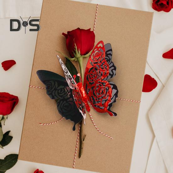 6ks/sada 3D samolepka na zeď motýl Odnímatelné lepidlo Dvojvrstvý motýl Nástěnné umění Dekorativní nálepka Domov Kancelář Obývací pokoj Valentýnská párty