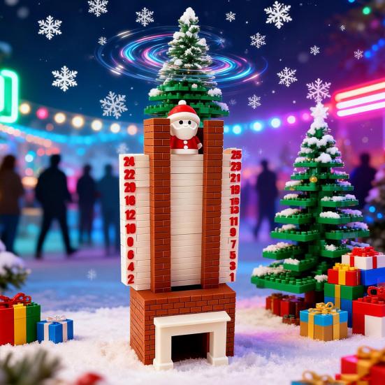 Santa Advent Calendar 3D Santa Claus Down The Fireplace Christmas Countdown Ornament with Sliding Design for Holiday Tabletop Decoration