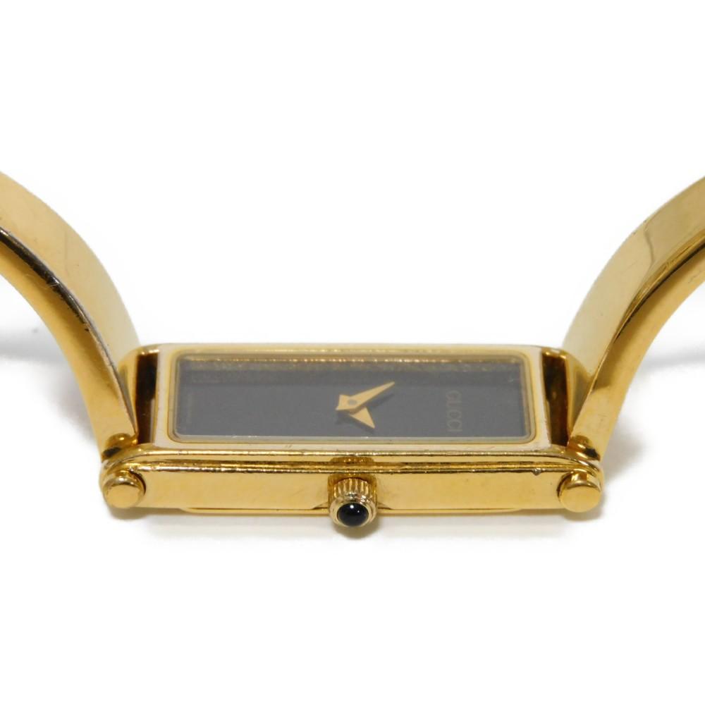 Used 9539 Bangle Watch 1500 7975 Black Dial Quartz Gold Plated Women's from Japan AUTHENTIC