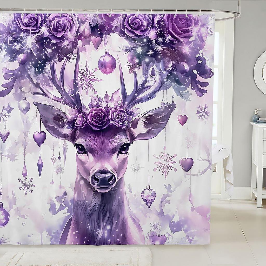 Pink Christmas Bathroom Curtain Cute Kawaii Bowknot Bell Shower Curtain Holiday Wreath Princess Style Bathroom Accessories For