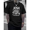 European Sizes Men'S Casual Summer T-Shirt - "Josh Knows Everything" Funny Print, Short Sleeve, Round Neck, Black with White Text
