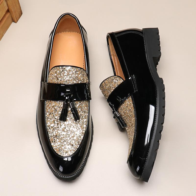 Men‘s Luxury Sequins Tassels Loafers Moccasins Mens Wedding Party Nightclub Fashion Leather Casual Shoes Men Outdoor Flats New