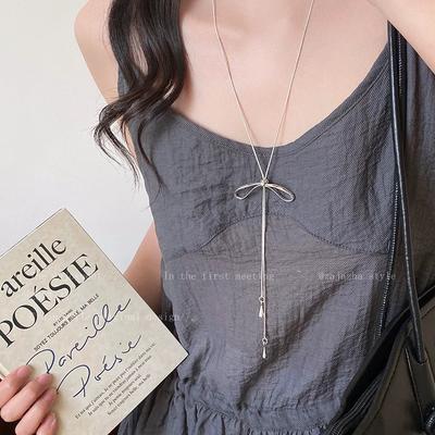 Bow Necklace Women's Korean Long Decorative Snake Bone Chain Light Luxury Niche Daily Versatile Summer Accessories Wear