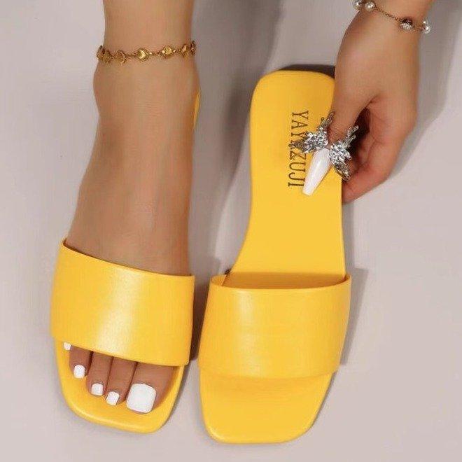 Fashion Shoes Cswo01 Women's Sandals Summer Flat Shoes Square Toe Slip-On Girls Indoor Street Slippers Beach Slides Cm