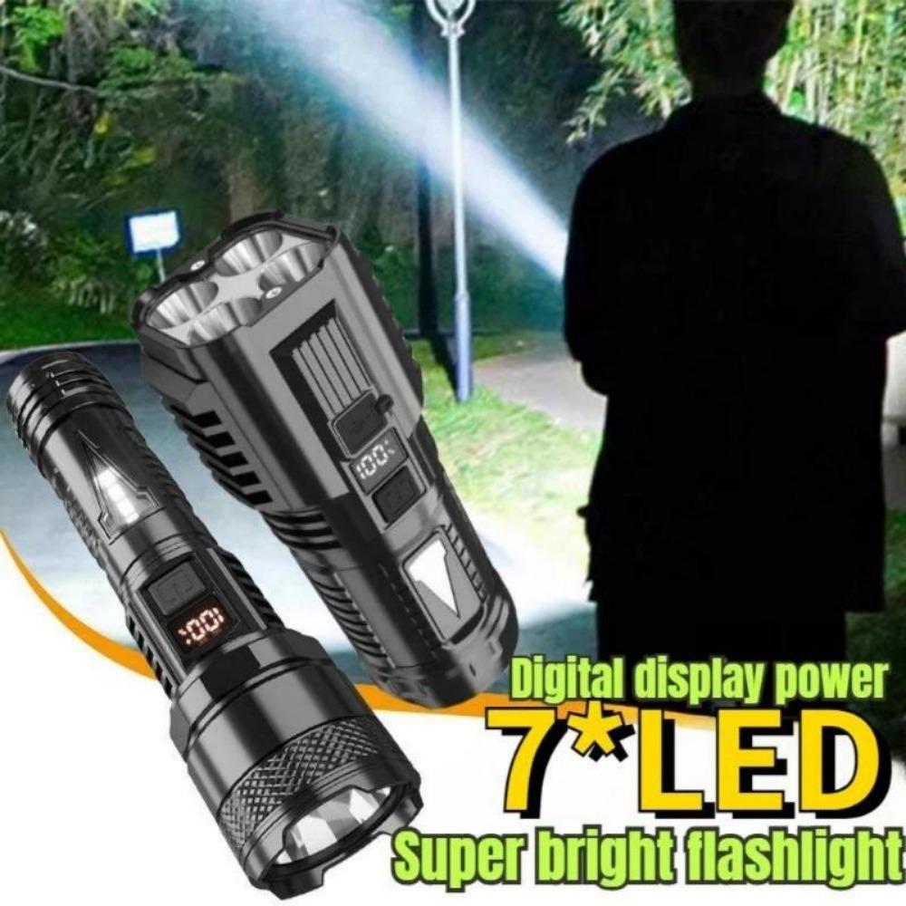 2024 Ny 7*LED Supersterk Lommelykt Oppladbar Innebygd Lommelykt Taktisk Lanterne Utendørs Arbeidslys Camping Fiskelys