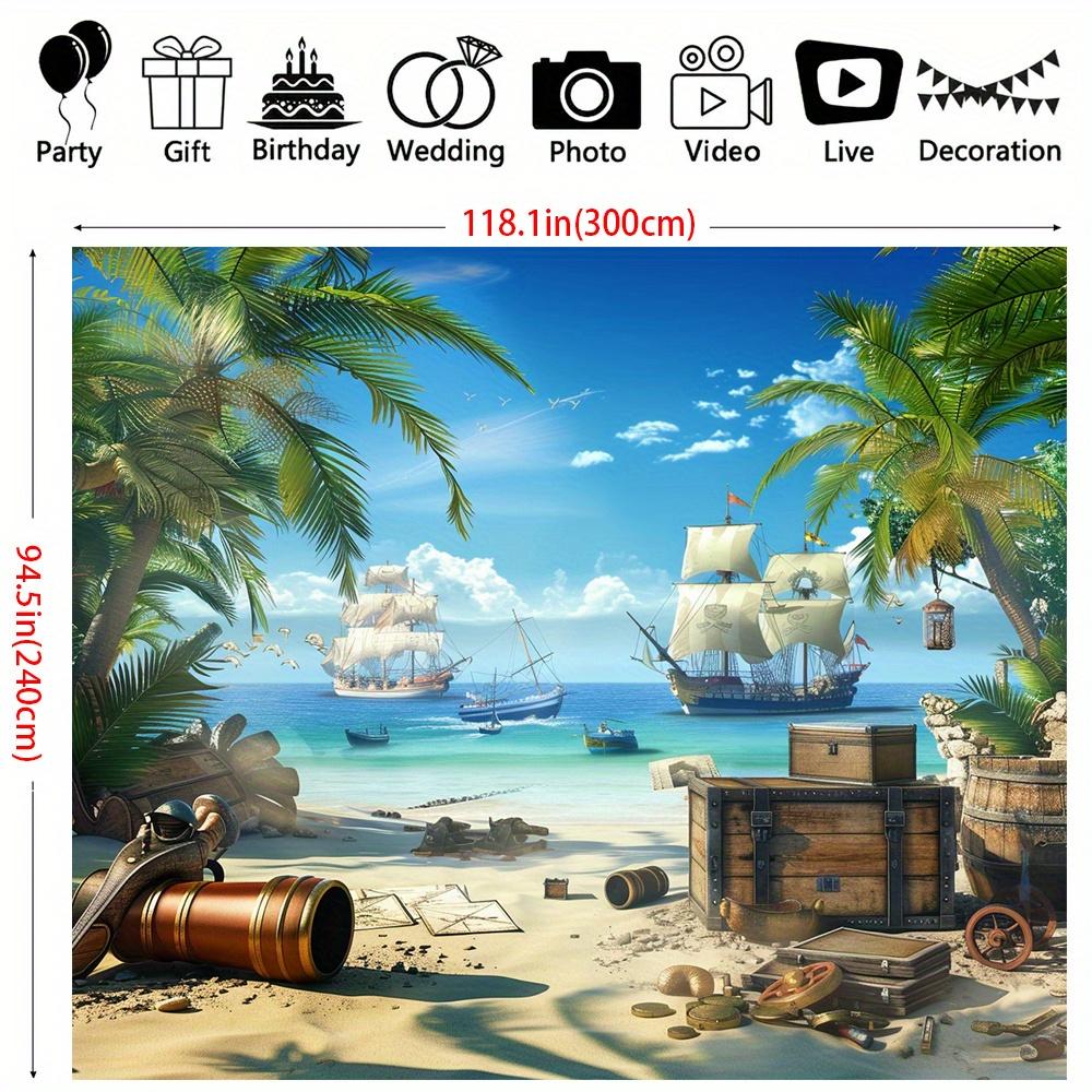 Pirate Party Backdrop - Ship and Sea Treasure Pattern for Birthday Party and Shower Decorations - S