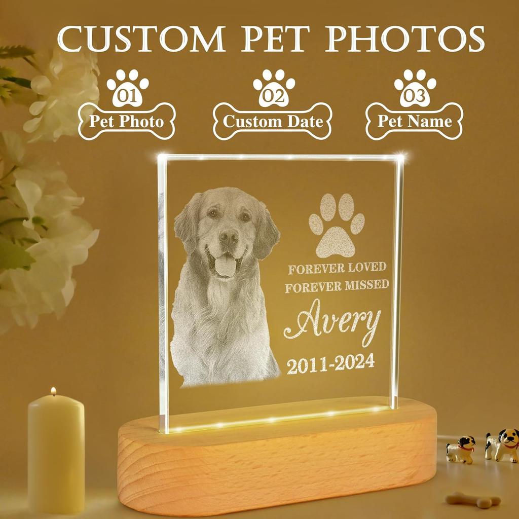 Custom Pet Photo Engraved Acrylic Keepsake Dog Cat Memorial Gifts for Loss of Pet Pet Loss Sympathy Comfort Gift Tangible Memory