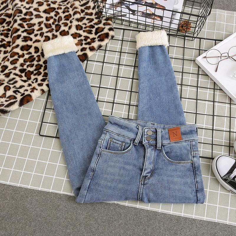 Fleecové Teplé Strečové Džínové Tužkové Kalhoty Dámské Zimní Hrubé Sametové Džíny Vysoký Pas Skinny Dámské