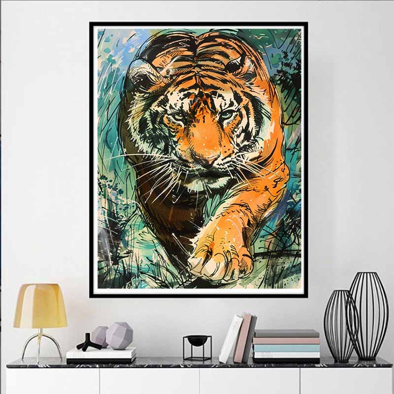New Arrival 5D DIY Full Circle Diamond Painting "Tiger" Embroidery Cross Stitch Home Decor Gift