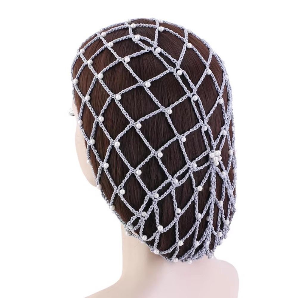 Pearls Beads Mesh Snood Hair Net Solid Color Women Headbands  Hair Accessories