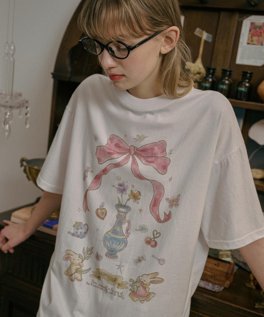 CPGN STUDIO Dtp Ribbon Flower Short Sleeve T-Shirt White