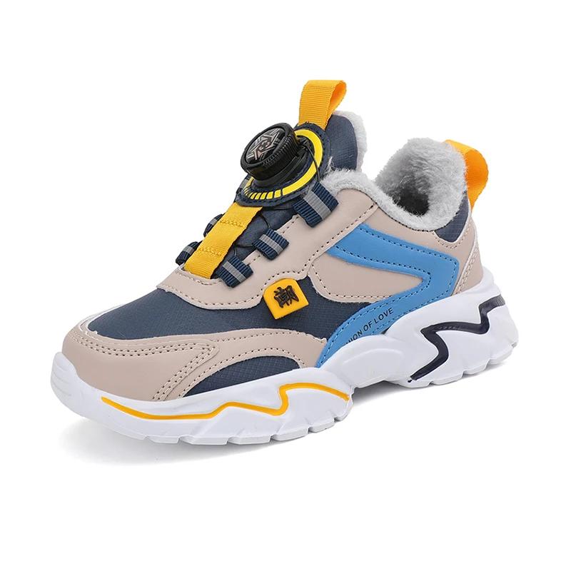 Winter 2024 Children Casual Sports Shoes Brand Kids Leather Fashion Sneakers Boys Girls Non-slip Warm Snow Boots