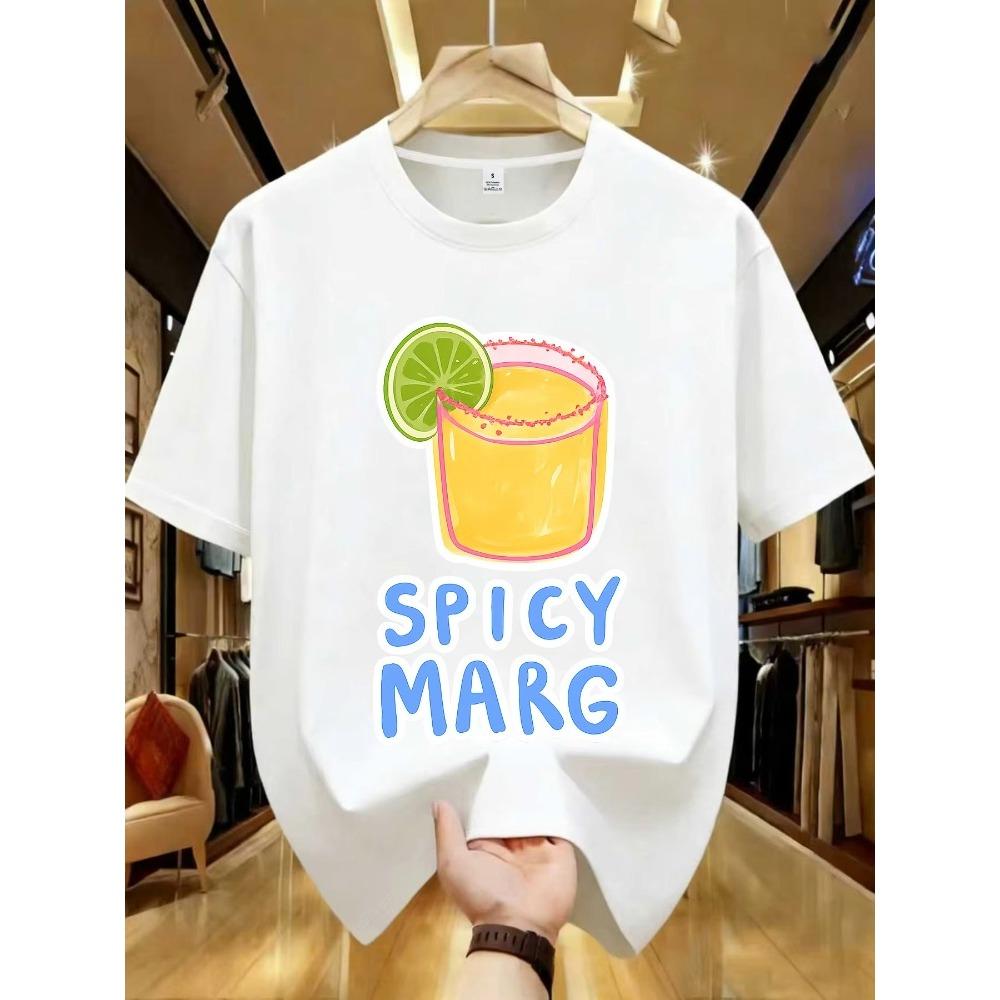 Man Women's Vintage Spicy Margarita Graphic T-Shirt Retro Cocktail Print Short Sleeve Round Neck