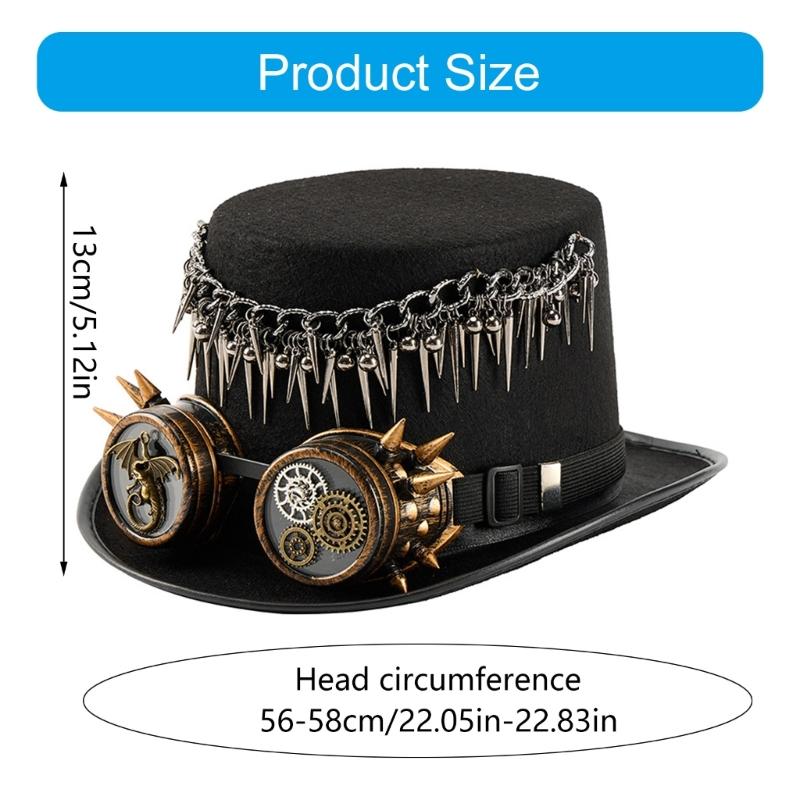 Steampunk Top Hat With Detachable Goggles Rivets Fringe Gear Decors Tall Hat For Halloween Costume Party Accessories