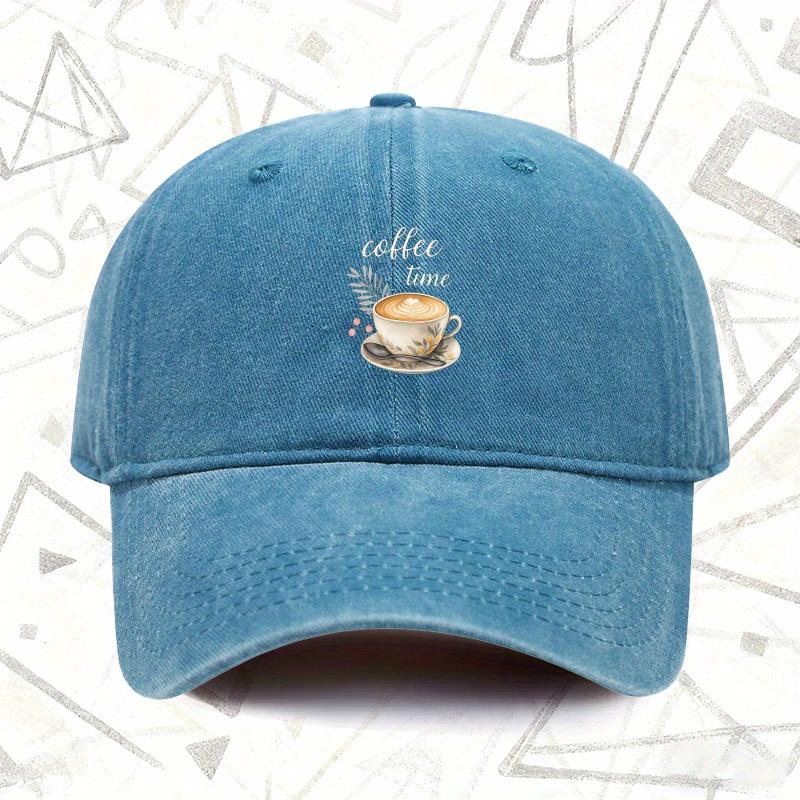 A Vintage Washed Cap Featuring Coffee Time Suitable for Both Men And Women This Solid Baseball Hat Is Perfect for All Season