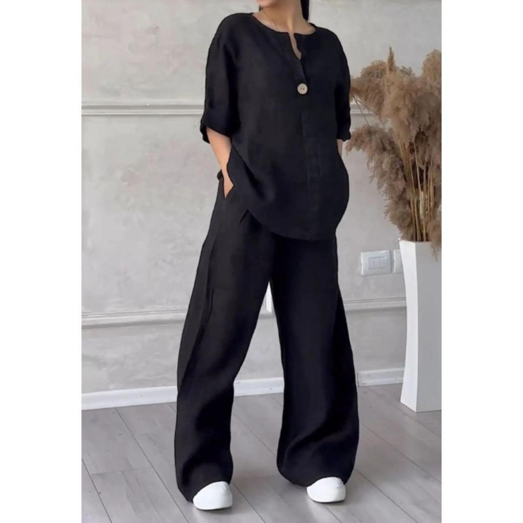 Nieuwe Dames 2-delige Set, Losse Broek met Hoge Taille, Polyestervezelstof, Effen Kleur, Strapless, Gemiddelde Elasticiteit, Elegante Stijl