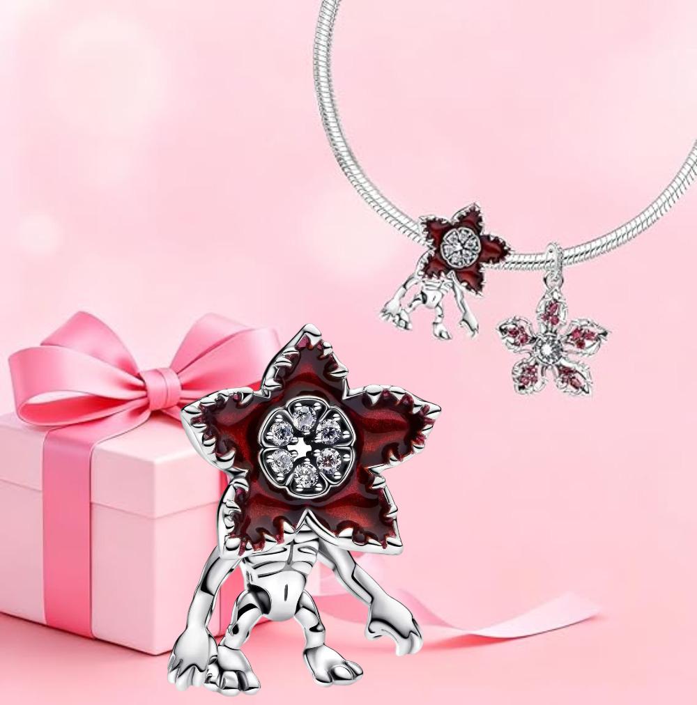 Trendy Red Monster Flower Charm Bracelet 925 Silver Adjustable Hypoallergenic Diy Fine Jewelry