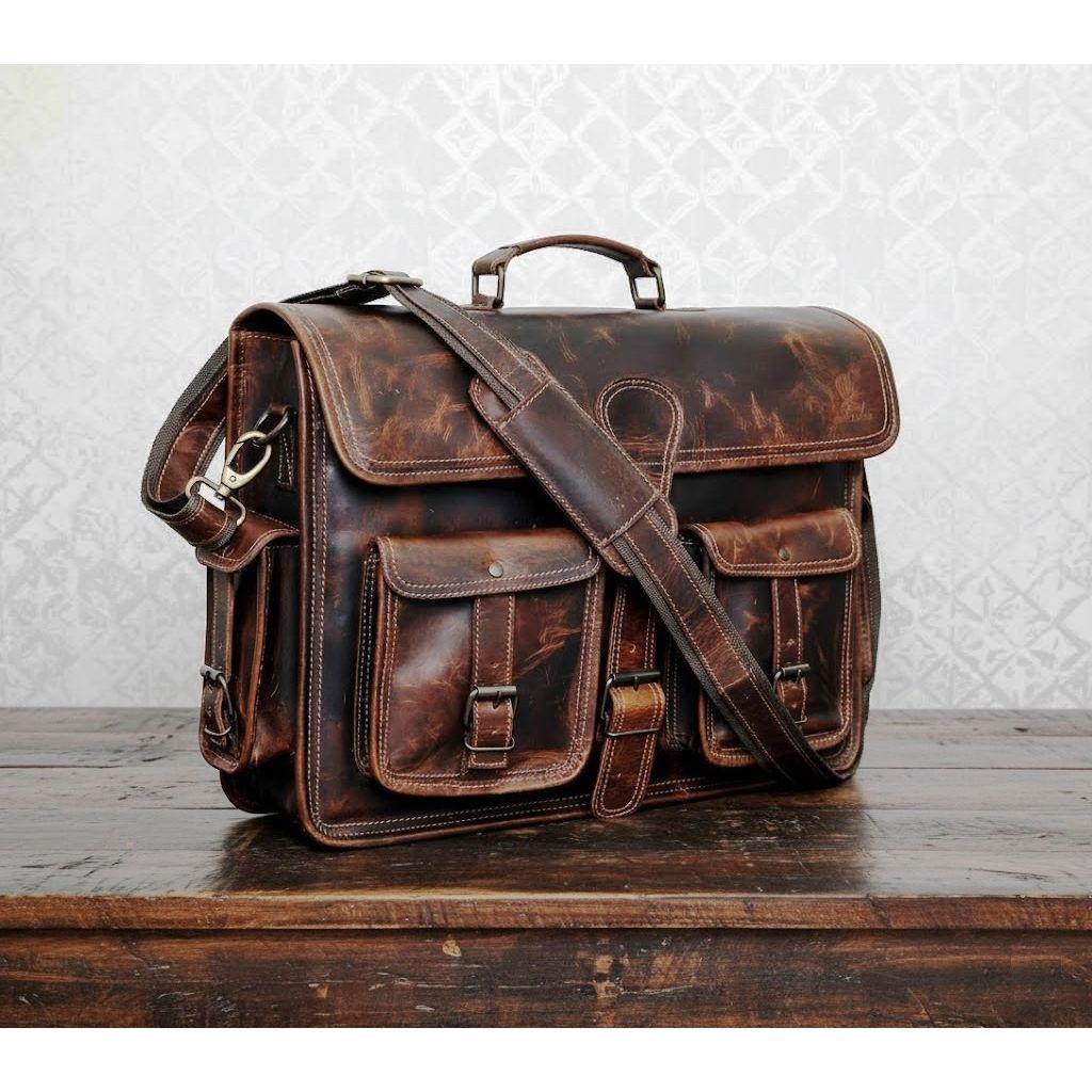 18 colių odinis nešiojamojo kompiuterio žinučių krepšys senovinis portfelis, skirtas vyrams ir moterims (VINTAGE RUDA)