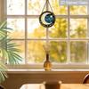 2D Flat Stained Glass Moon and Stars Window Decoration, 7.87inches Deep Blue Starry Sky Design Colored Glass Plate, Charming Home Bedroom Sun Catcher