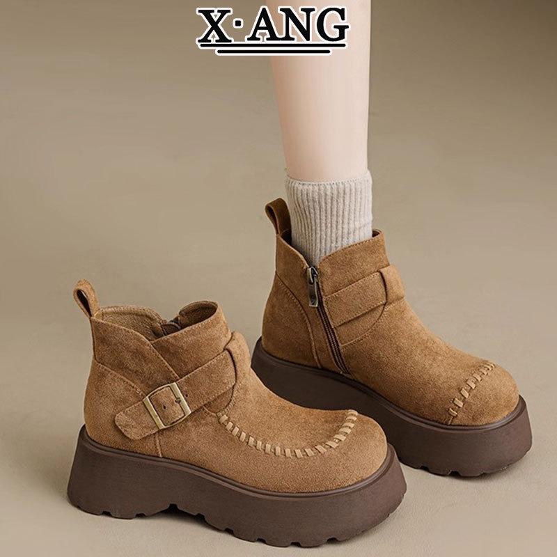 

Cowhide version Martin boots women s thick-soled heightening short boots autumn and winter new Chelsea boots single boots 40
