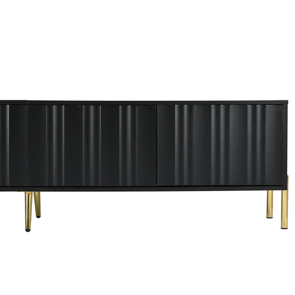 Black TV Cabinet, 190 cm(L) X 38 cm(W) X 48 cm(H), Golden Table Legs