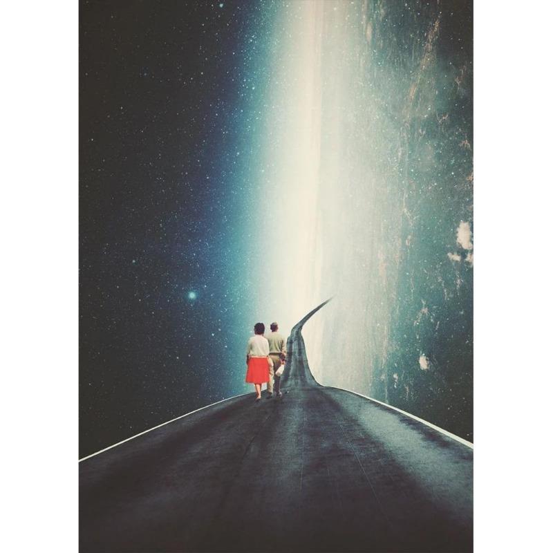 Vinatge Space Collage Night Sky Posters Canvas Painting Galaxy Moon Surrealism Wall Picture for Living Room Decoration At Home