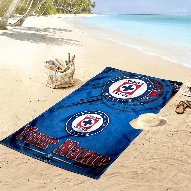 Name Custom Cruz Azul Print Beach Towel, Large Soft Quick Dry Towel for Beach Camping Swimming