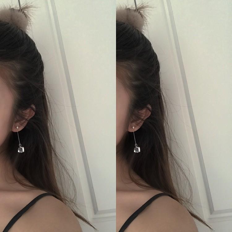E172 Korean Temperament Transparent Crystal Square Long Earrings for Women