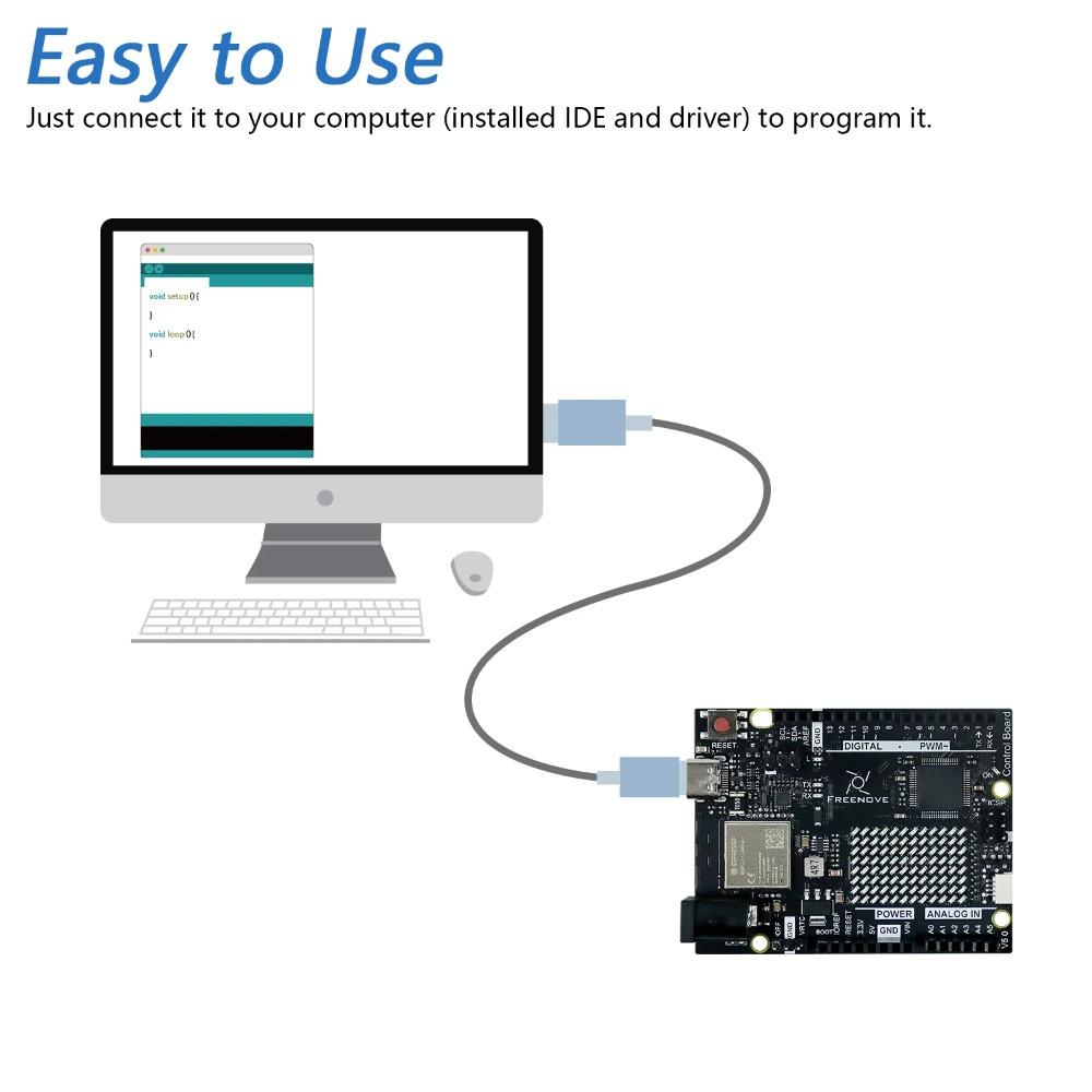 Freenove Control Board V5 for Arduino UNO R4 WiFi Mini, Arm Cortex-M4, Onboard ESP32-S3, LED matrix, USB-C, Tutorial Code