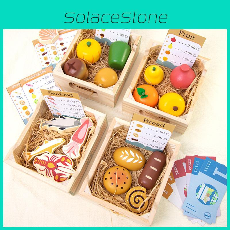 Wooden Simulation Boxed Fruit Bread Sea Food Vegetables Children Toys Set For Kids Imaginative Cooking Fun