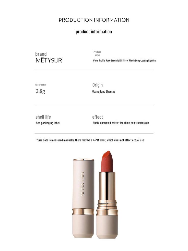 METYSUR White Truffle Rose Essential Oil Long-Lasting Moisturizing Lipstick MT6061