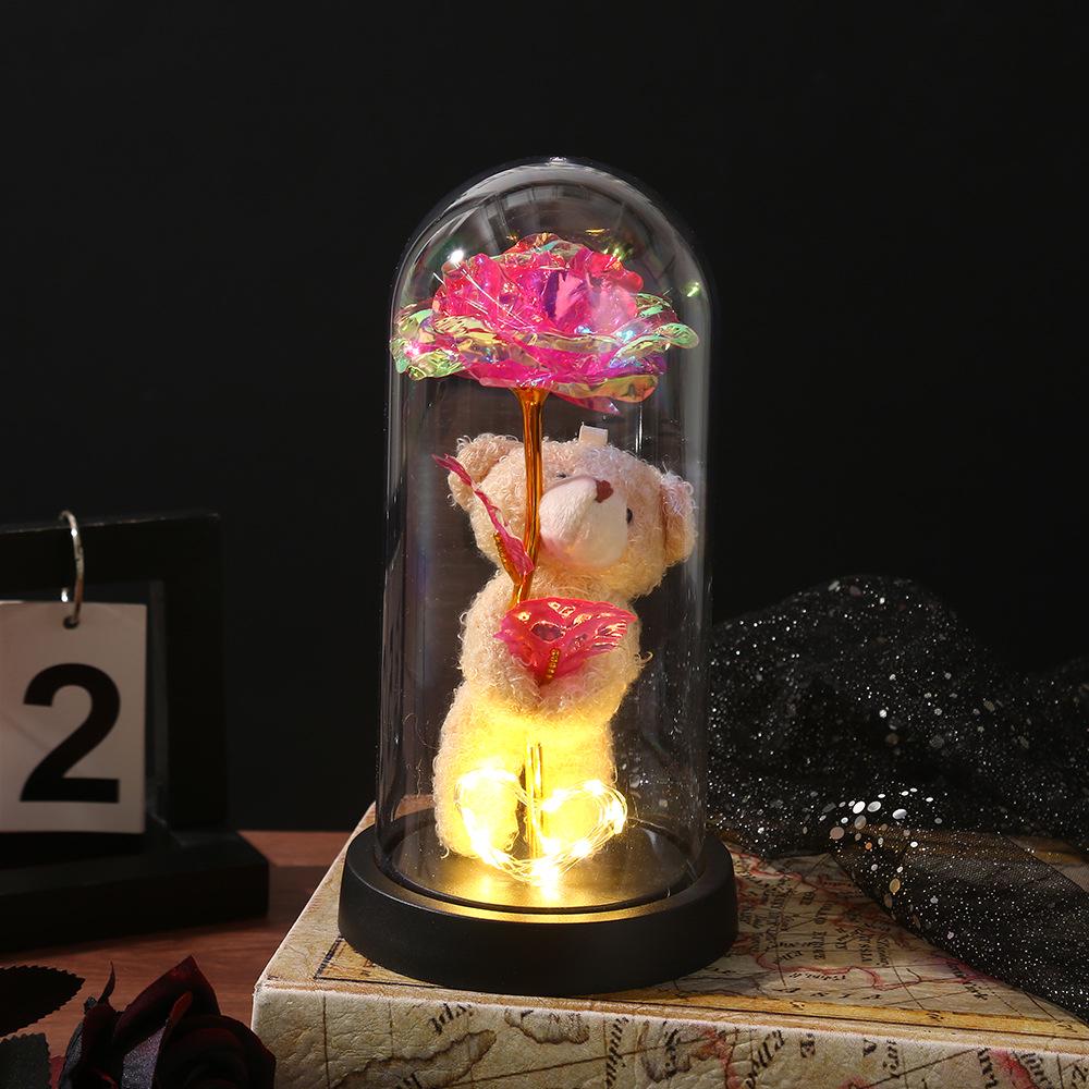 

Eternal Rose Bear LED Light Bouquet with Acrylic Gift Box and Gold Foil Flower 11x22 cm