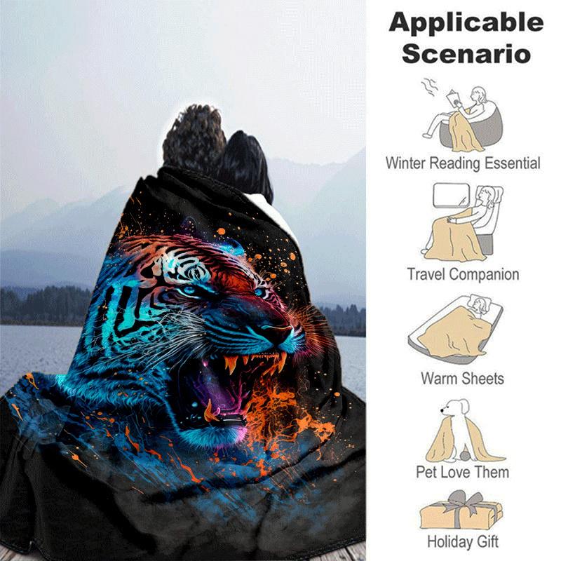 1pc Tiger Printing Lightweight Flannel Blanket, Comfortable and Warm Blanket, for Camping Sofa Bed and Couch Office, Suitable for Gift Blanke