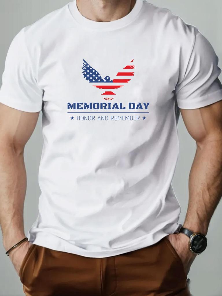 Male T-Shirt 100% Cotton Memorial Day American Eagle Print Tee for Men 2025 Fashion Summer Casual Breathable Crewneck Daily Top