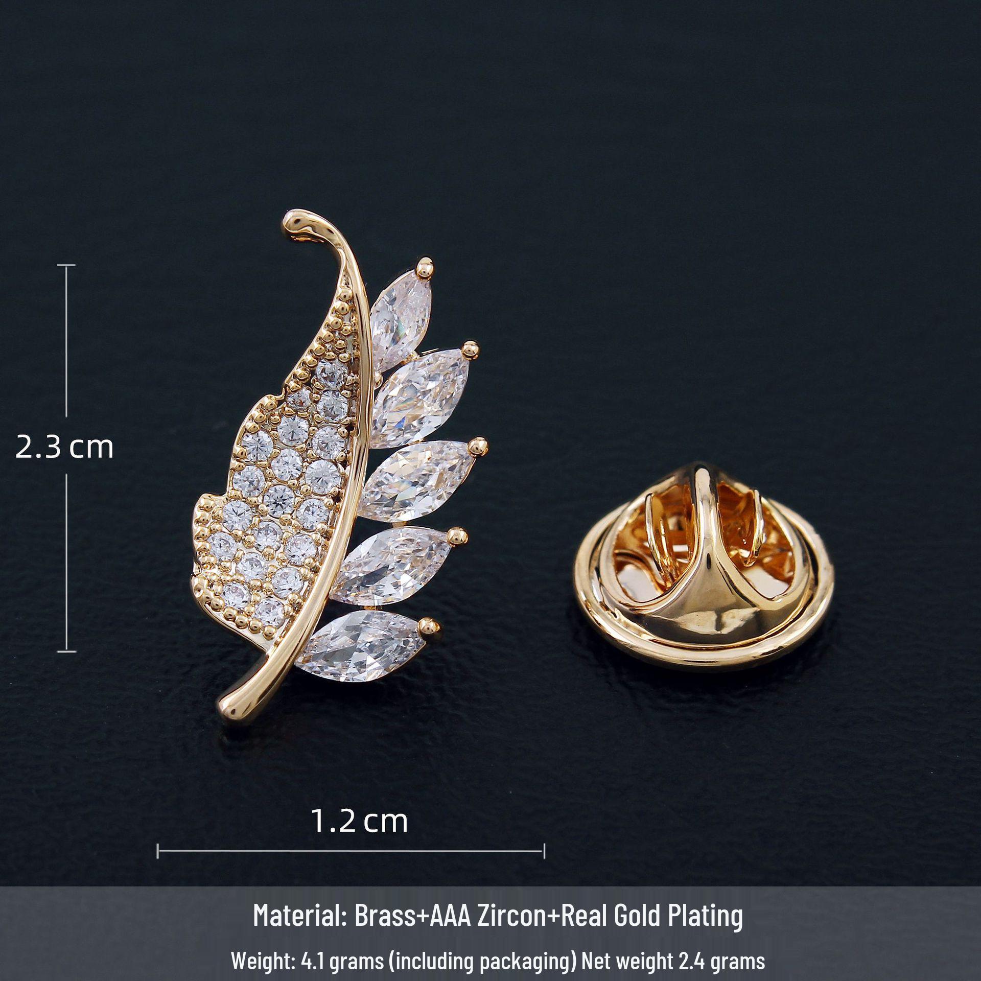 Elegant Men s Leaf Brooch  Women s Zirconia Lapel Pin - High-End Button Accessory
