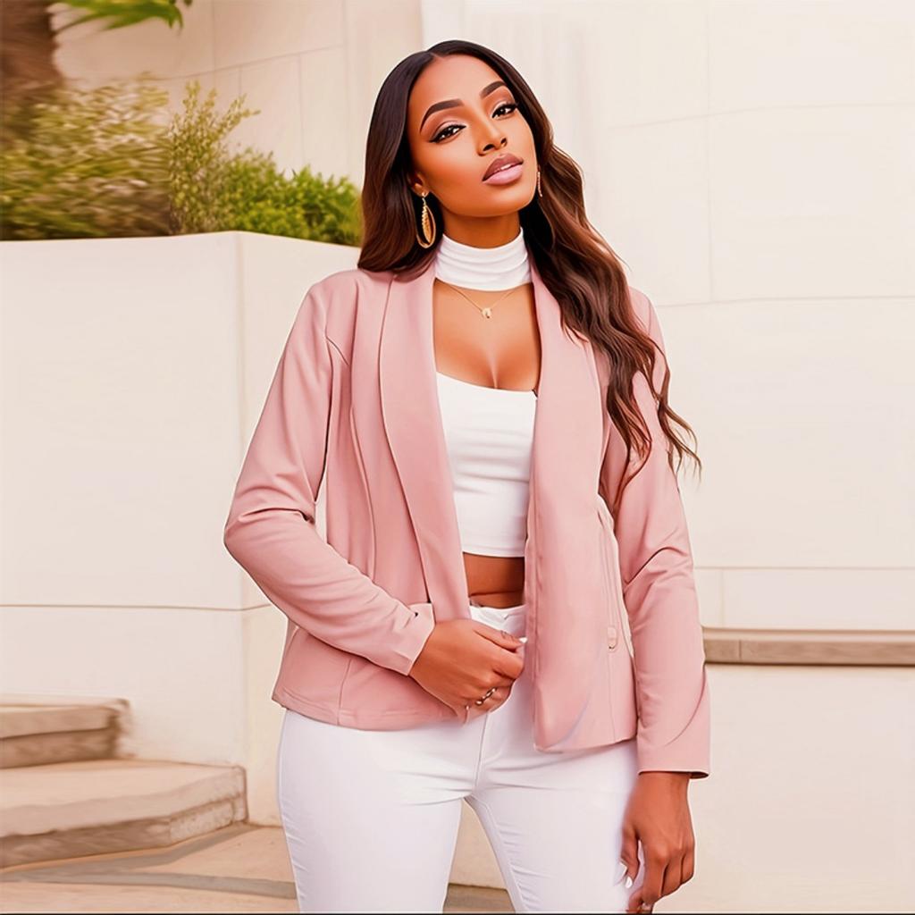 Solid Color Cropped Blazer for Women, European & American Style Casual Professional Office Lady Outerwear, Fashion Elegant Work Blazer