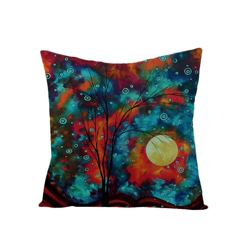 Home Oil Painting Tree Pillow Cover Polyester Sofa Car Pillow Cushion Cover Combination Pack