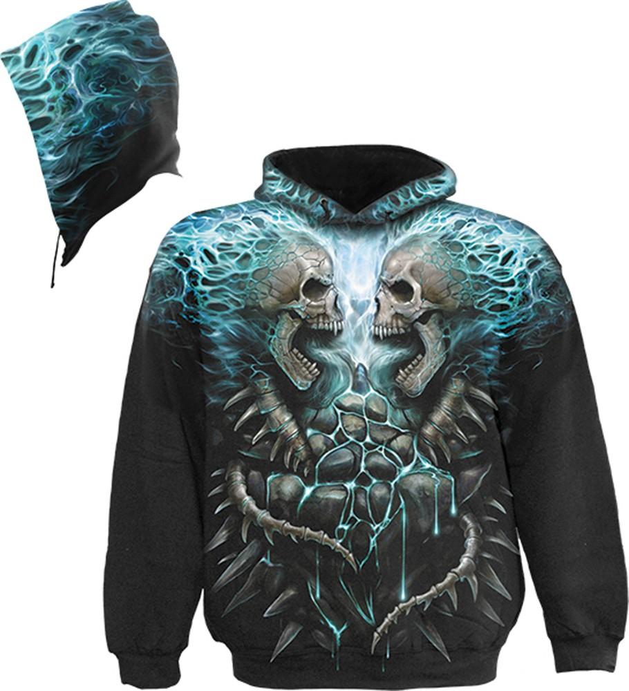 Spiral Direct Flaming Spine with Hood Skeleton/Skulls/Bikers/Dark Unisex T-Shirt XXXXL