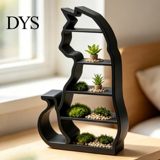 Decorative Ornament Stand Miniature Figurine Cat Storage Rack, Shaped Mini Desk Organizer Shelf Display Shelf, Multi-Tier Rack for Dollhouse