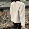 2024 Autumn/Winter Women's Faux Mink Stripe Cardigan: Round Neck, Long Sleeve, Socialite Lazy Style