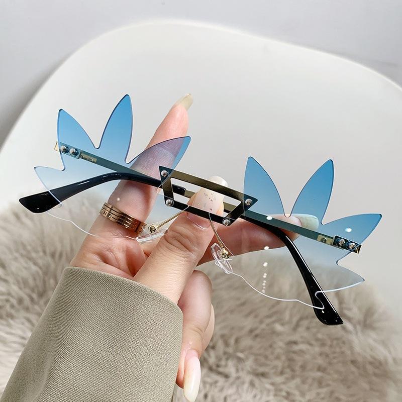 European and American new frameless funny sunglasses ball party fashion maple leaf sunglasses women's glasses trend