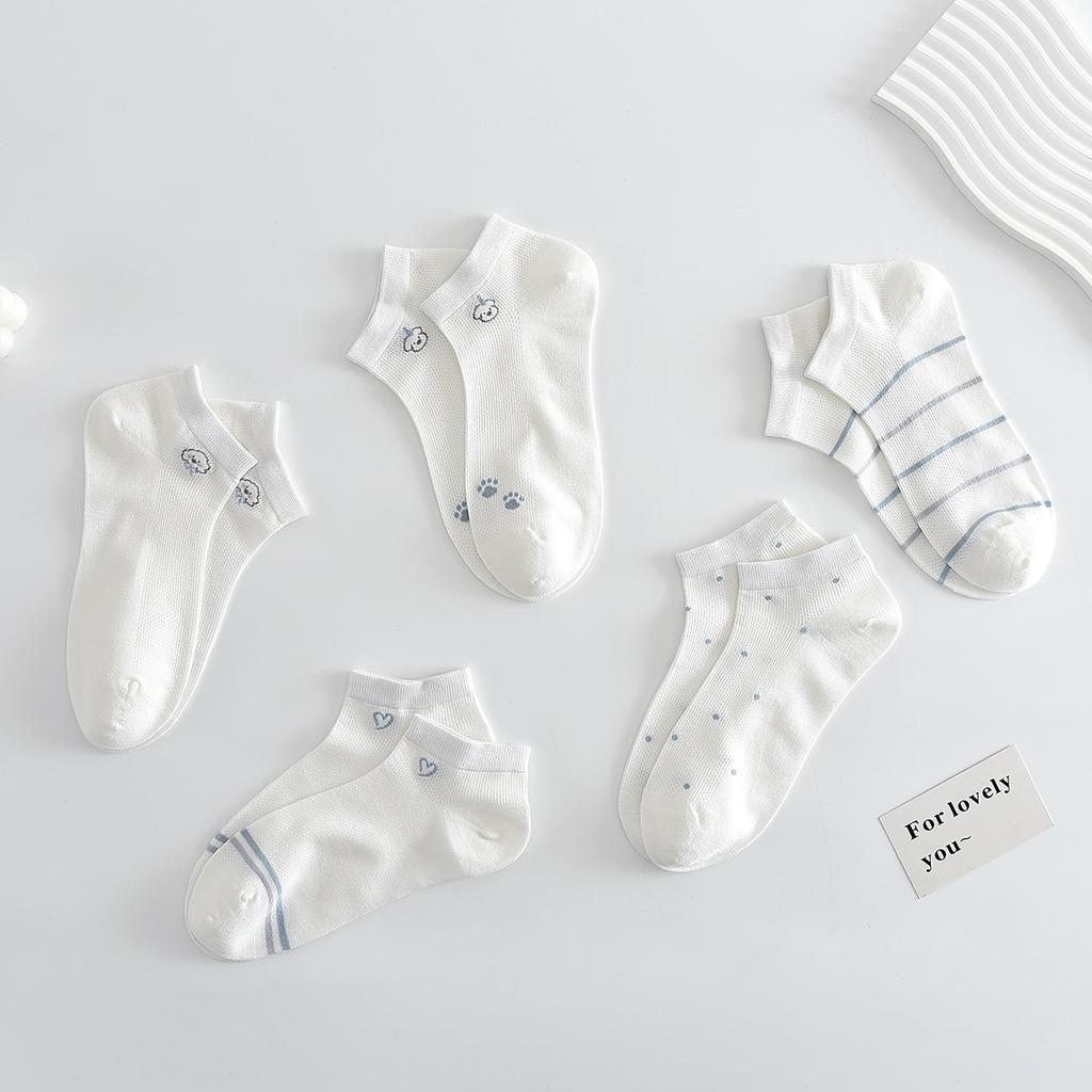 Teenage Girls' 5-Pair Thin Mesh Cotton Cartoon Socks